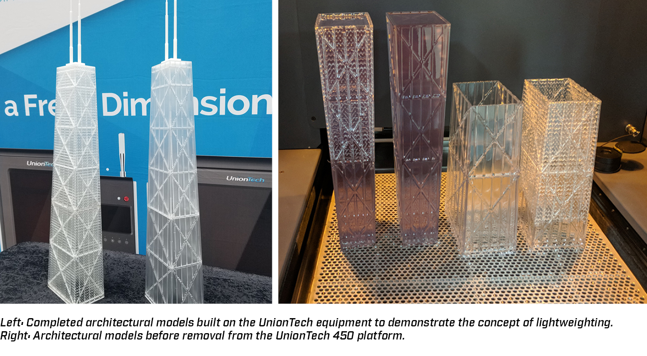 Lightweighted vs solid architectural models built on UnionTech 450 equipment platform